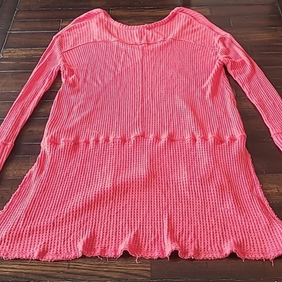 Free People Sunset Park coral v-neck tunic length waffle knit thermal top size S - Picture 4 of 16